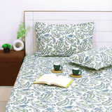 Printed Paisley Cotton 144 TC Fitted Bedsheet with Pillow Covers - Blue