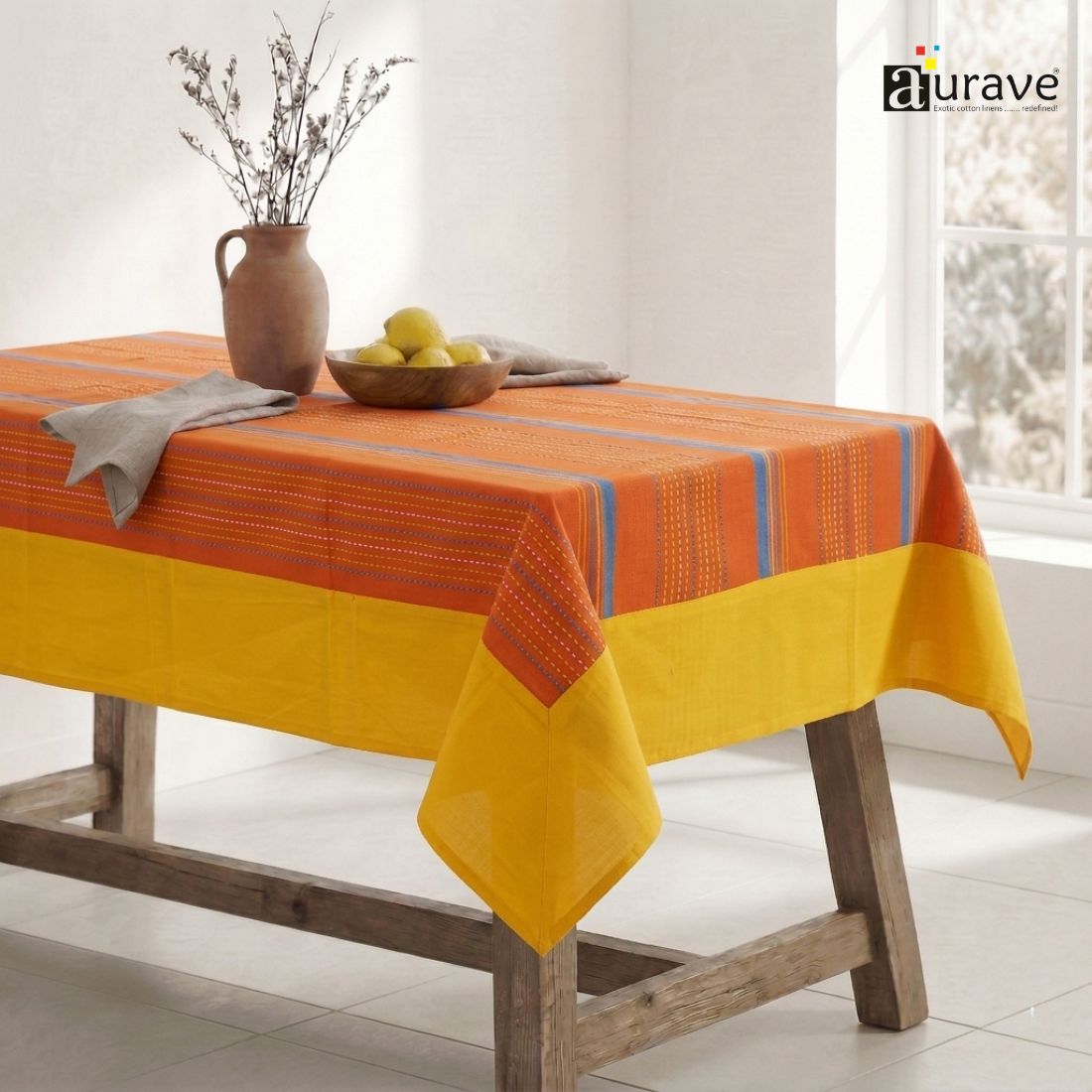ALPHA Woven Cotton Check 1 Pc Table Cover - Orange