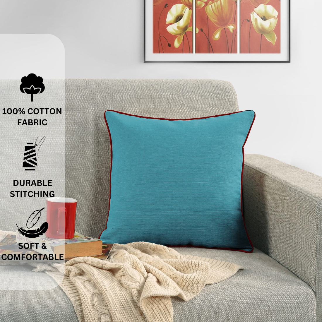 Woven Cotton Corded Stripe 1 Pc Cushion Cover - Blue Chambray