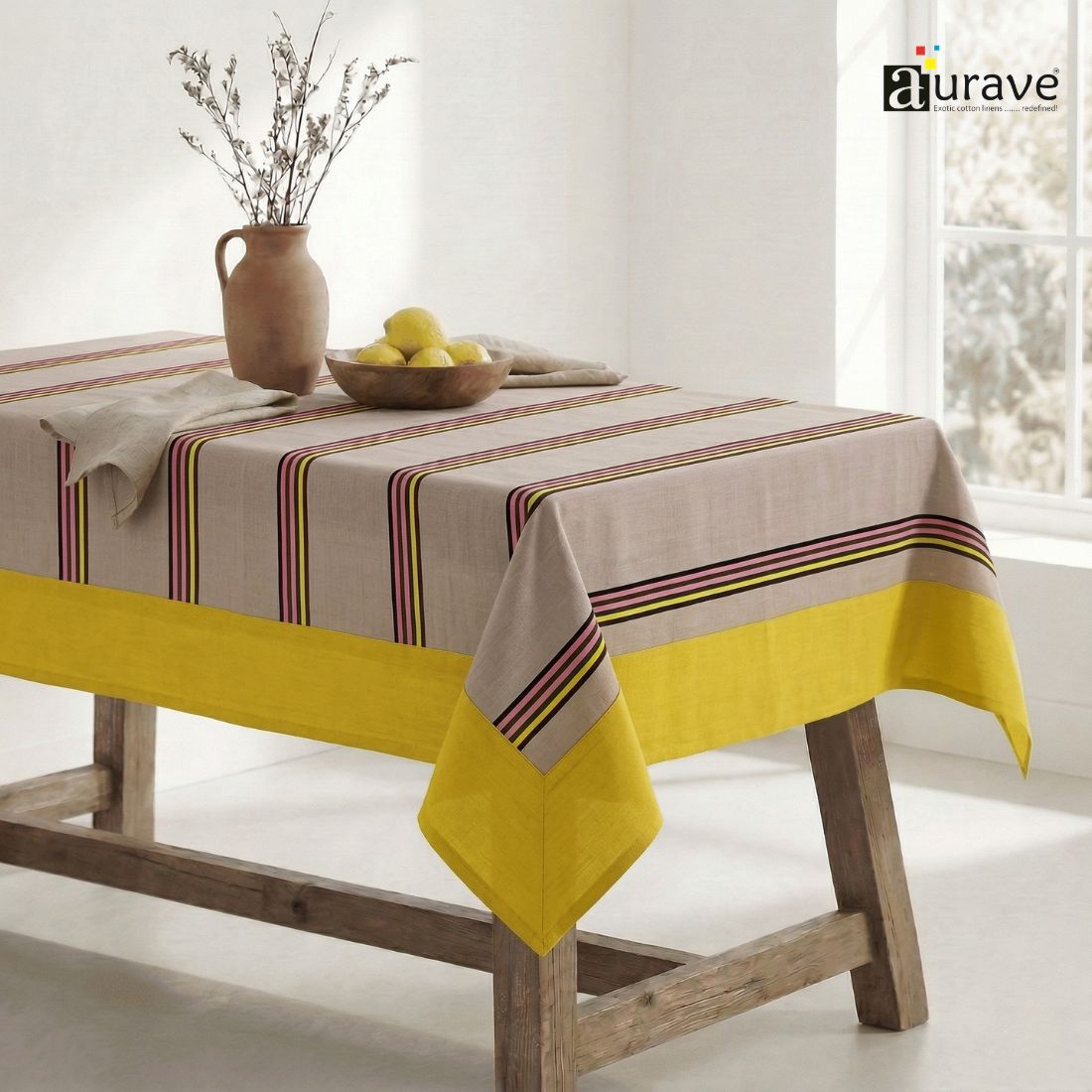 ALPHA Woven Cotton Check 1 Pc Table Cover - Yellow