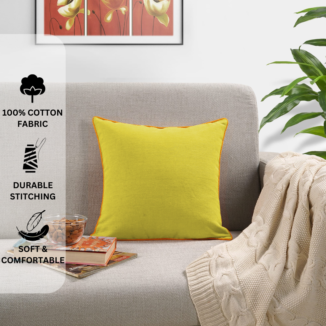 Woven Cotton Corded Stripe 1 Pc Cushion Cover - Mehndi Green