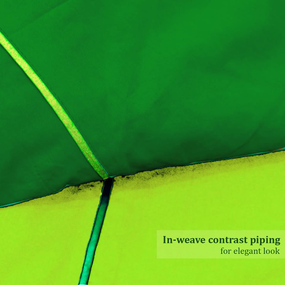 Close-up of Plain 210 TC Mercerised Cotton Duvet Cover - Bottle Green & Fluorescent Green