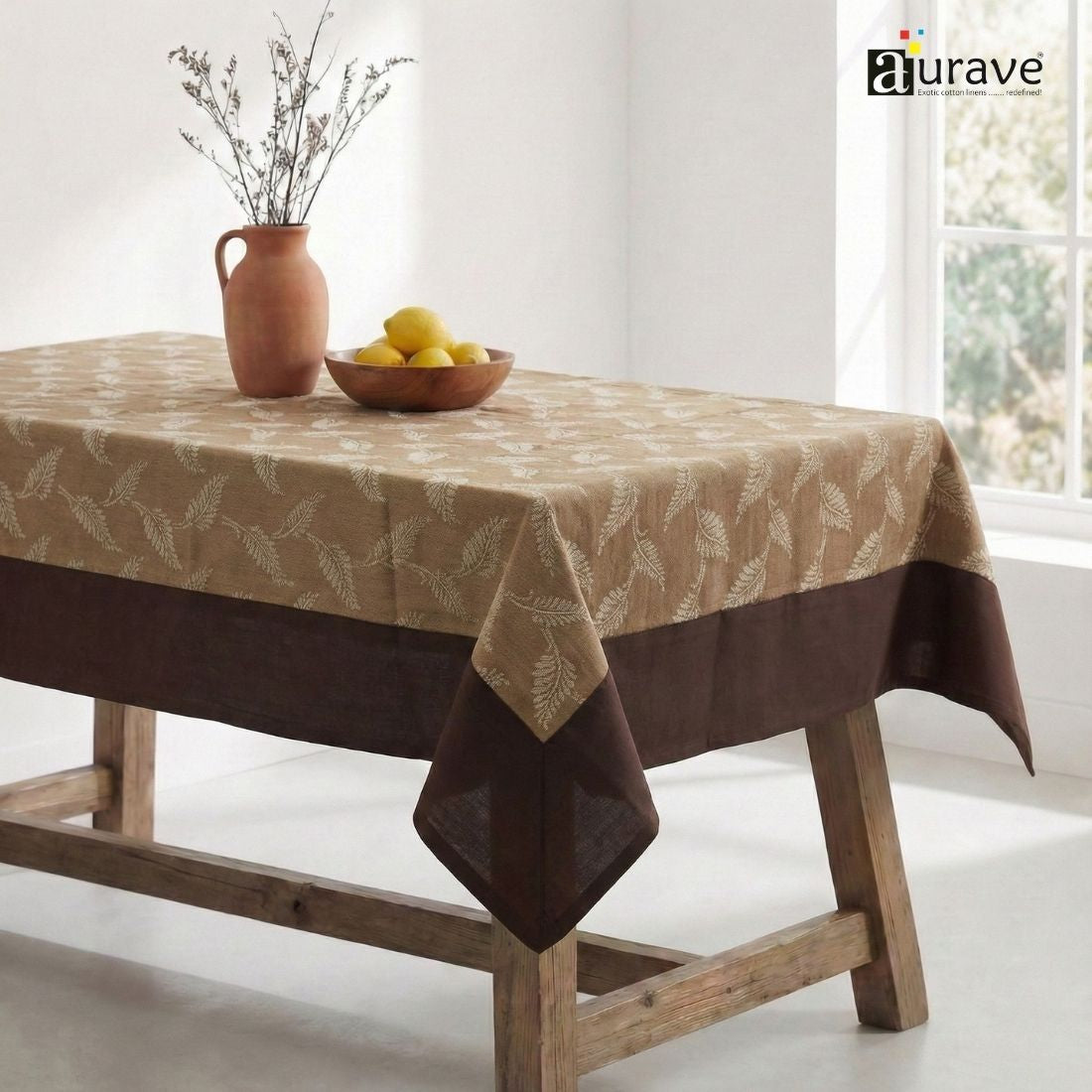 ALPHA Woven Cotton Floral 1 Pc Table Cover - Brown