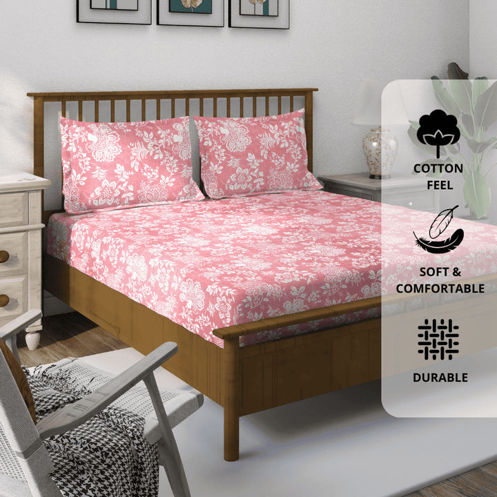 Floral 210 TC Flat bedsheet with Matching  Pillow Covers 