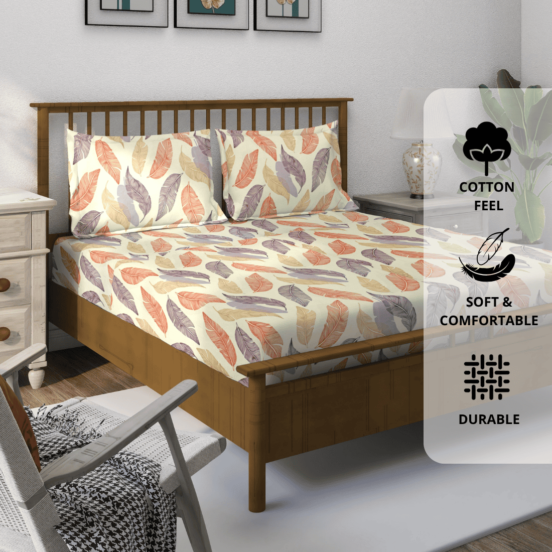 Soft Cotton Floral Flat  Bedsheet – 210 TC Flat Set with Pillow Covers
