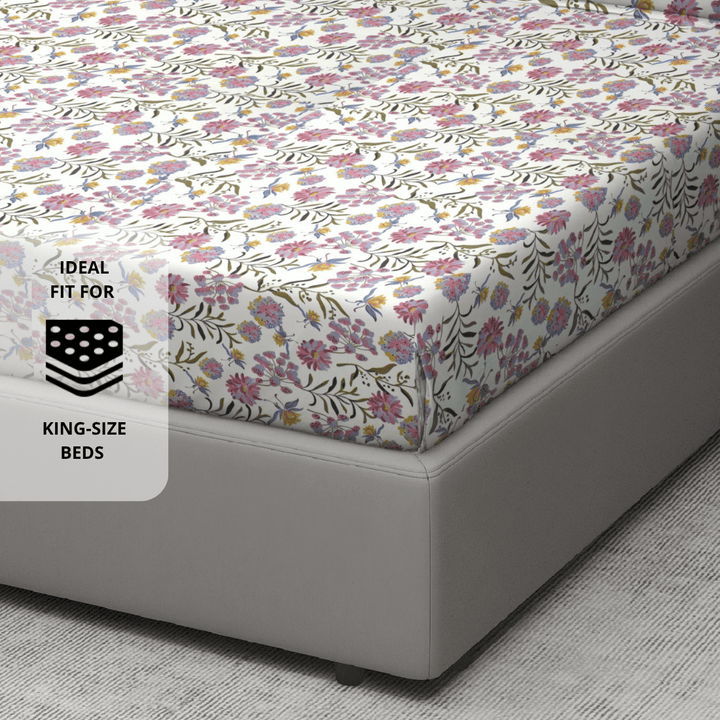 Premium cotton bedsheet floral design detail