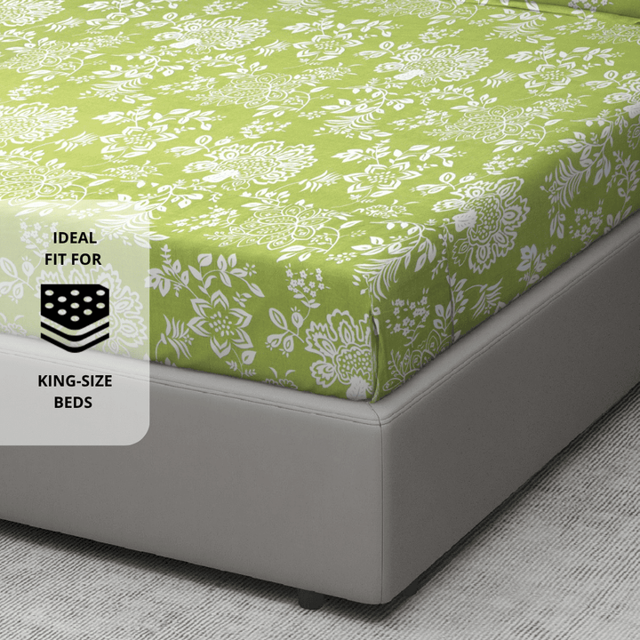 Green Floral 210 TC flat bedsheet