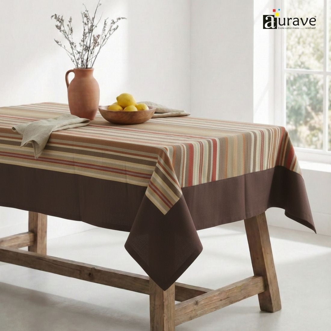 ALPHA Woven Cotton Stripes 1 Pc Table Cover - Multicolor