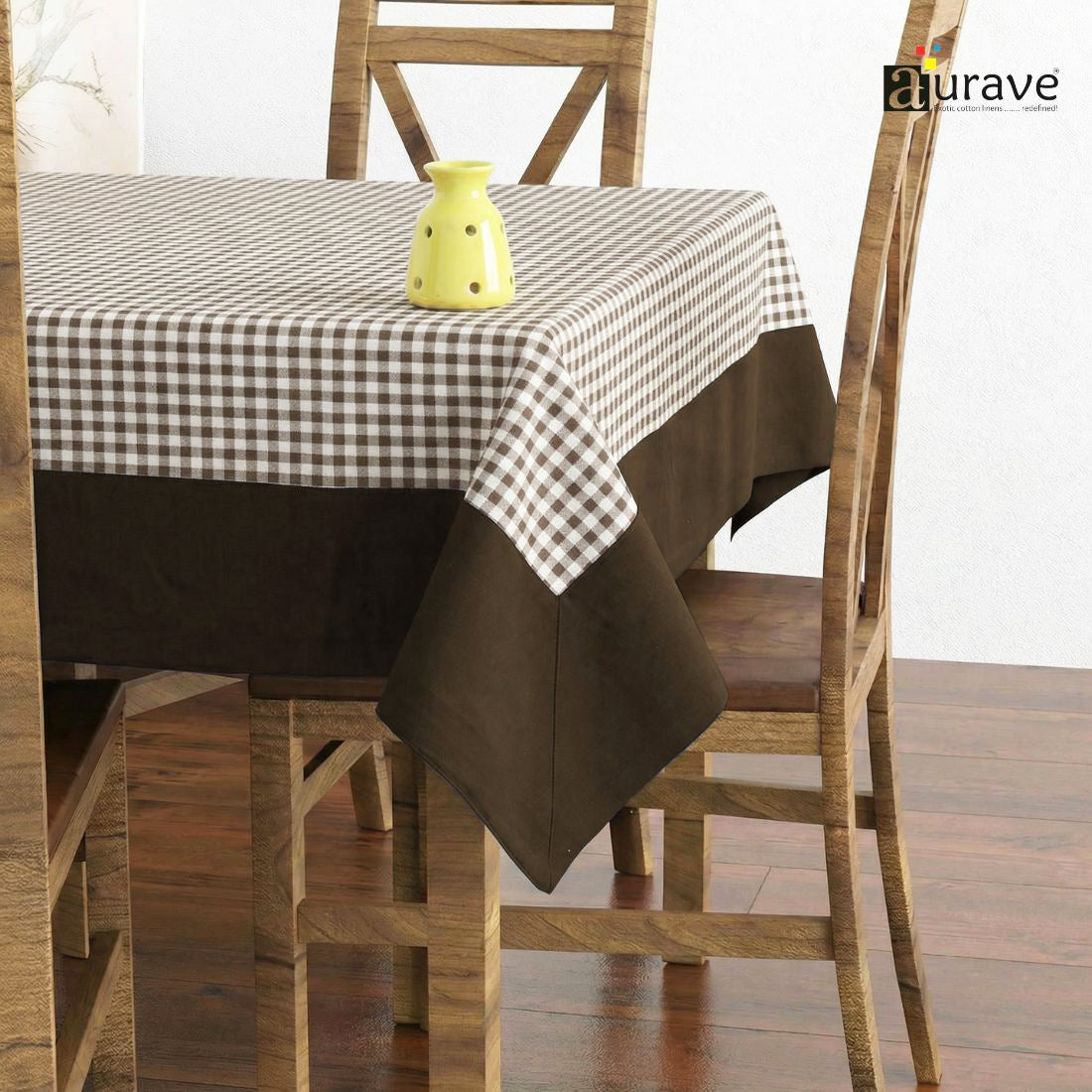 ALPHA Woven Cotton Check 1 Pc Table Cover - Brown