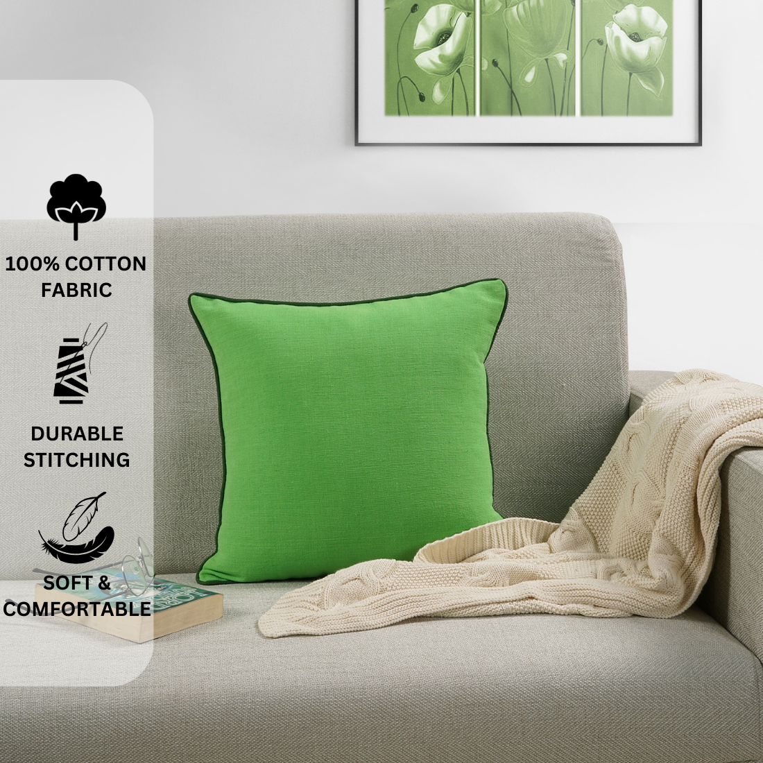 Woven Cotton Corded Stripe 1 Pc Cushion Cover - Flouroscent Green