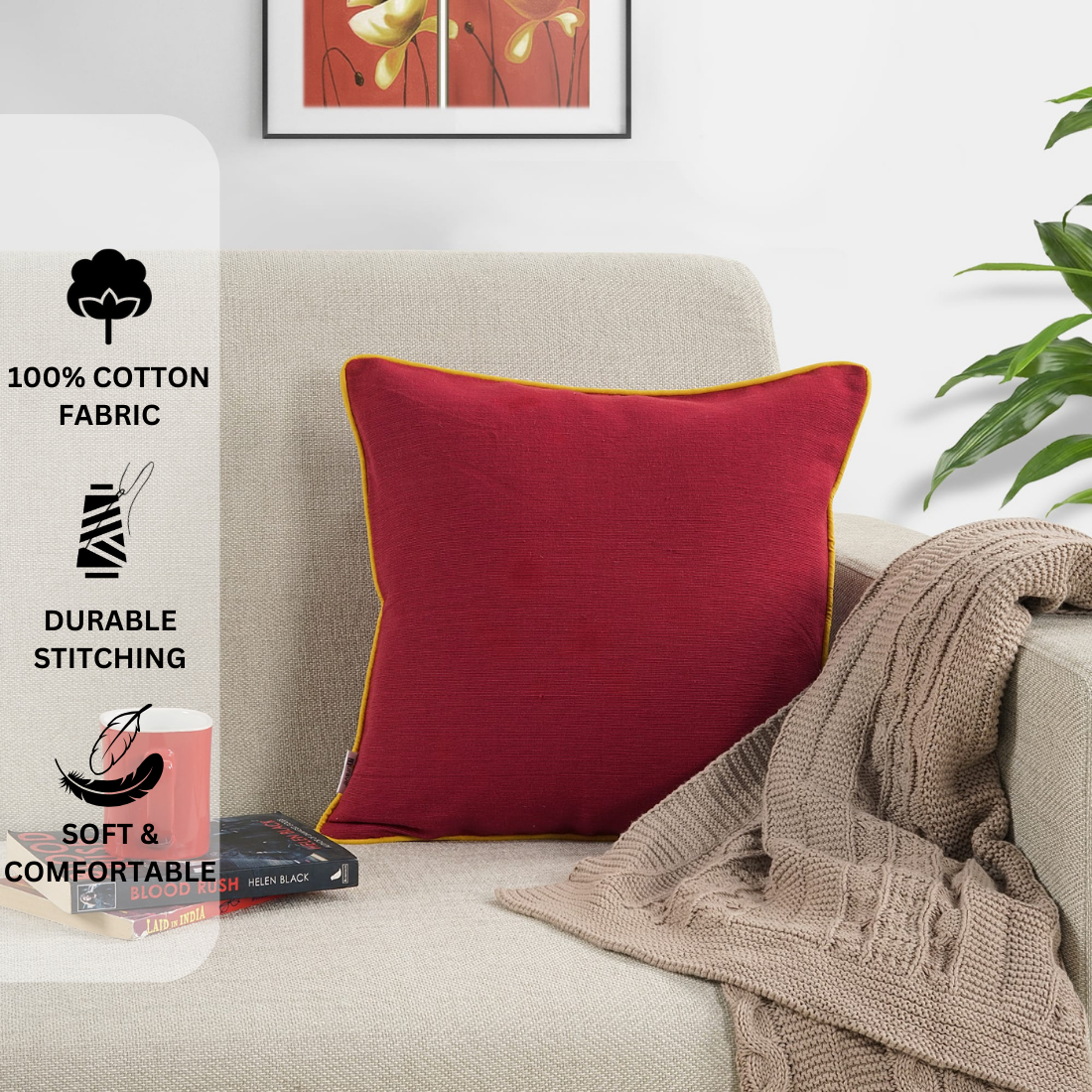 Woven Cotton Corded Stripe 1 Pc Cushion Cover - Red