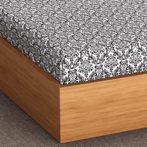 Soft Cotton Damask Print 144 TC Fitted Bedsheet In Black At Best Prices