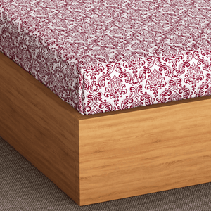 Soft cotton damask print 144 TC Fitted Bedsheet In Maroon At Best Prices