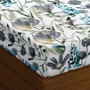 Soft Floral Print 144 TC Cotton Fitted Bedsheet In Aqua At Best Prices