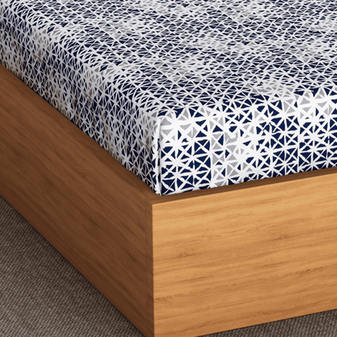 Soft Geometrical Print 144 TC Cotton Bedsheet In Navy Blue At Best Prices
