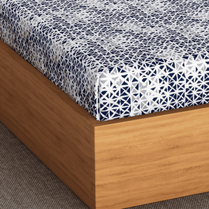 Soft Geometrical Print 144 TC Cotton Bedsheet In Navy Blue At Best Prices