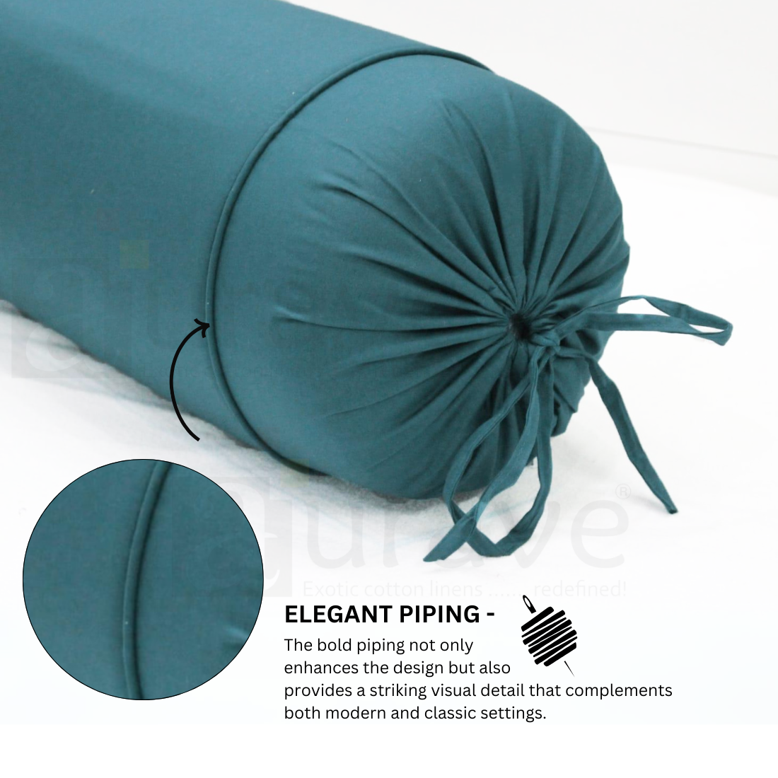 Plain Cotton 2 Pcs Bolster Cover Set - Peacock Blue