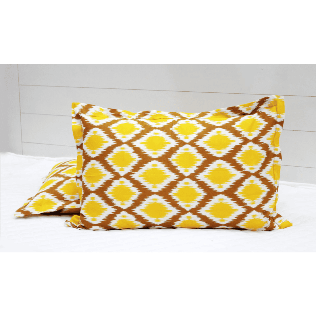 Soft Ikat Print 144 TC Cotton Fitted Bedsheet In Mustard At Best Prices