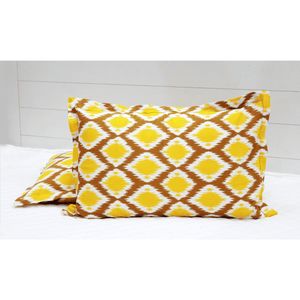 Soft Ikat Print 144 TC Cotton Fitted Bedsheet In Mustard At Best Prices