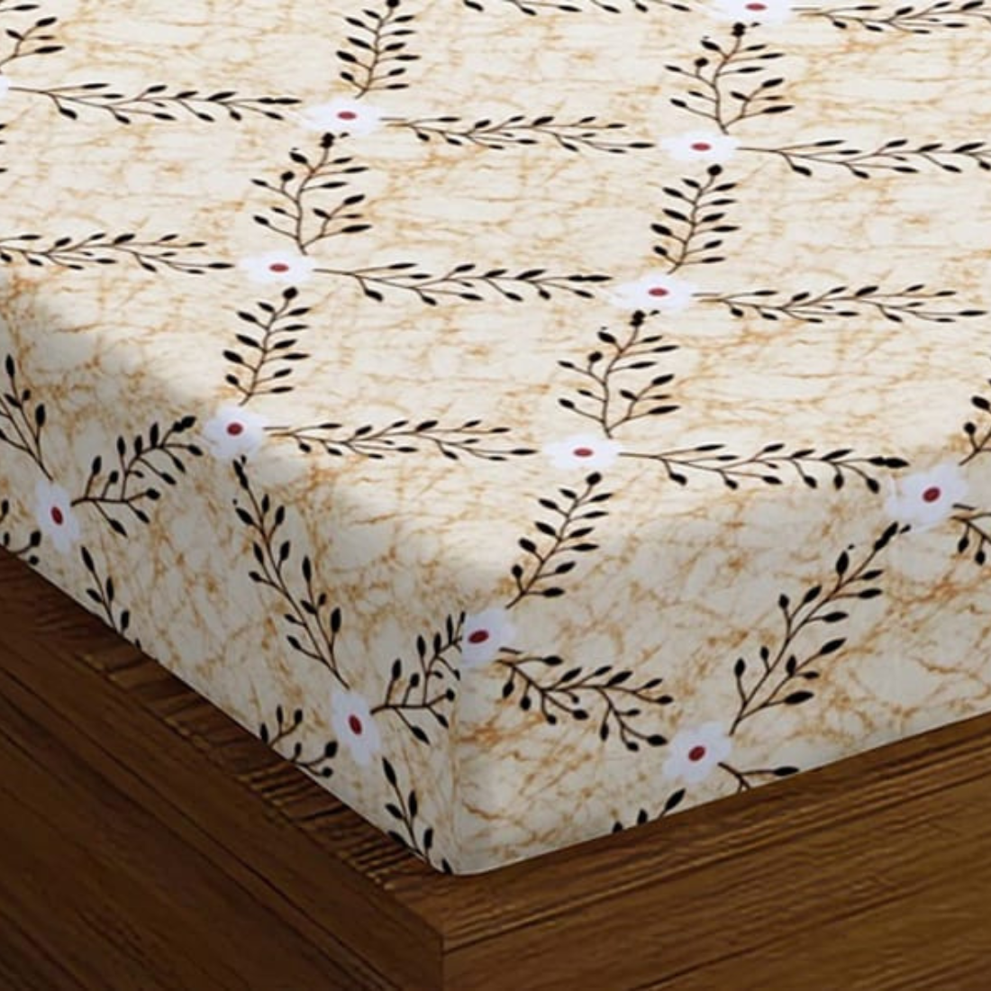 Soft Floral Print 144 TC Cotton Fitted Bedsheet In Yellow At Best Prices
