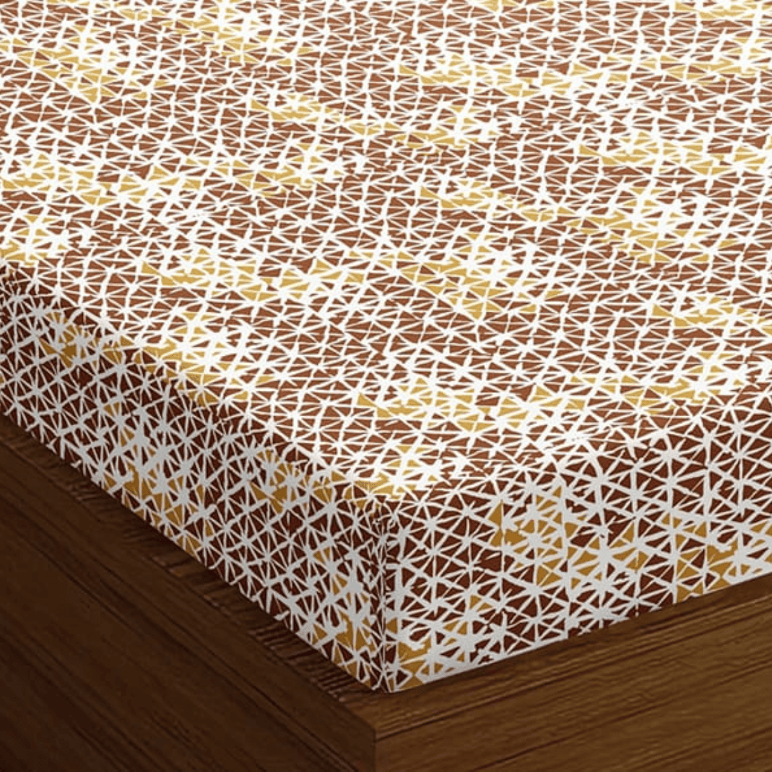 Soft Geometrical Print 144 TC Cotton Bedsheet In Brown At Best Prices