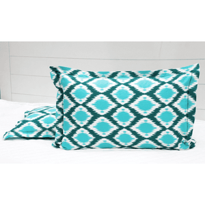 Soft Ikat Print 144 TC Cotton Fitted Bedsheet In Aqua At Best Prices