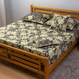 Printed Floral Cotton 250 TC Fitted Bedsheet with Pillow Covers - Purple