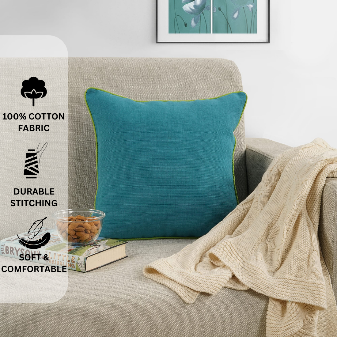 Woven Cotton Corded Stripe 1 Pc Cushion Cover - Peacock