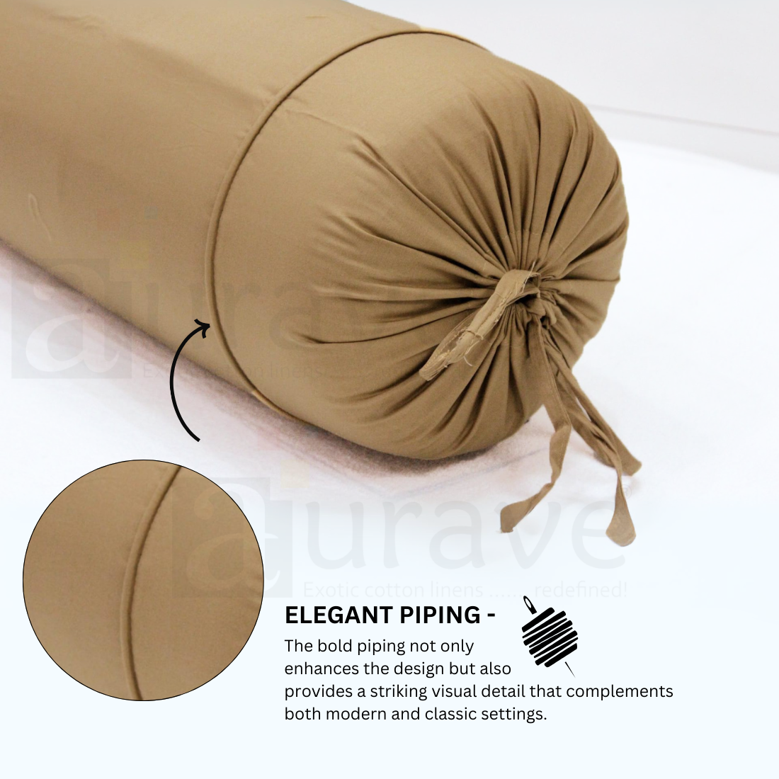 Plain Cotton 2 Pcs Bolster Cover Set - Camel Brown