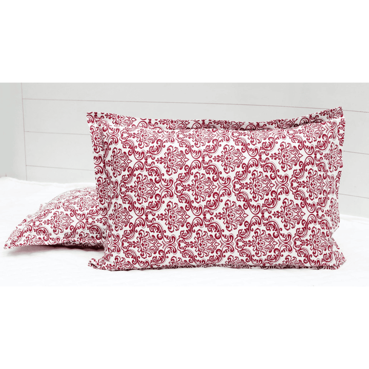 Soft Cotton Damask Print 144 TC Fitted Bedsheet In Maroon At Best Prices