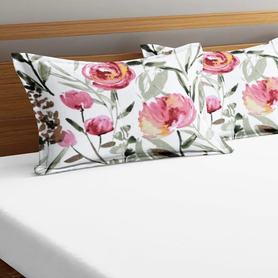 Soft Floral Print 144 TC Cotton Fitted Bedsheet In Magenta At Best Prices