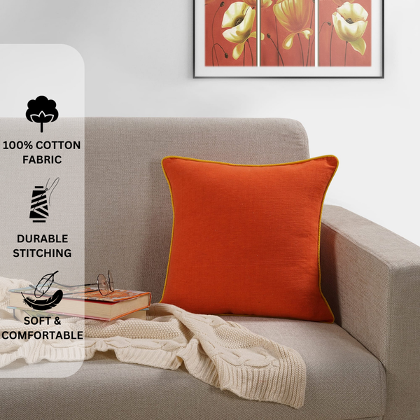 Woven Cotton Corded Stripe 1 Pc  Cushion Cover - Orange