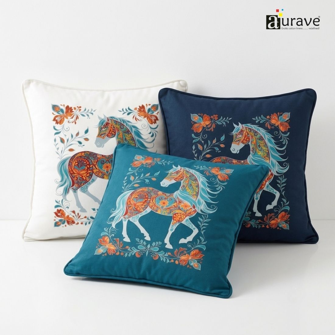 Zari Sapphire Folk Horse DTF Cushion Cover