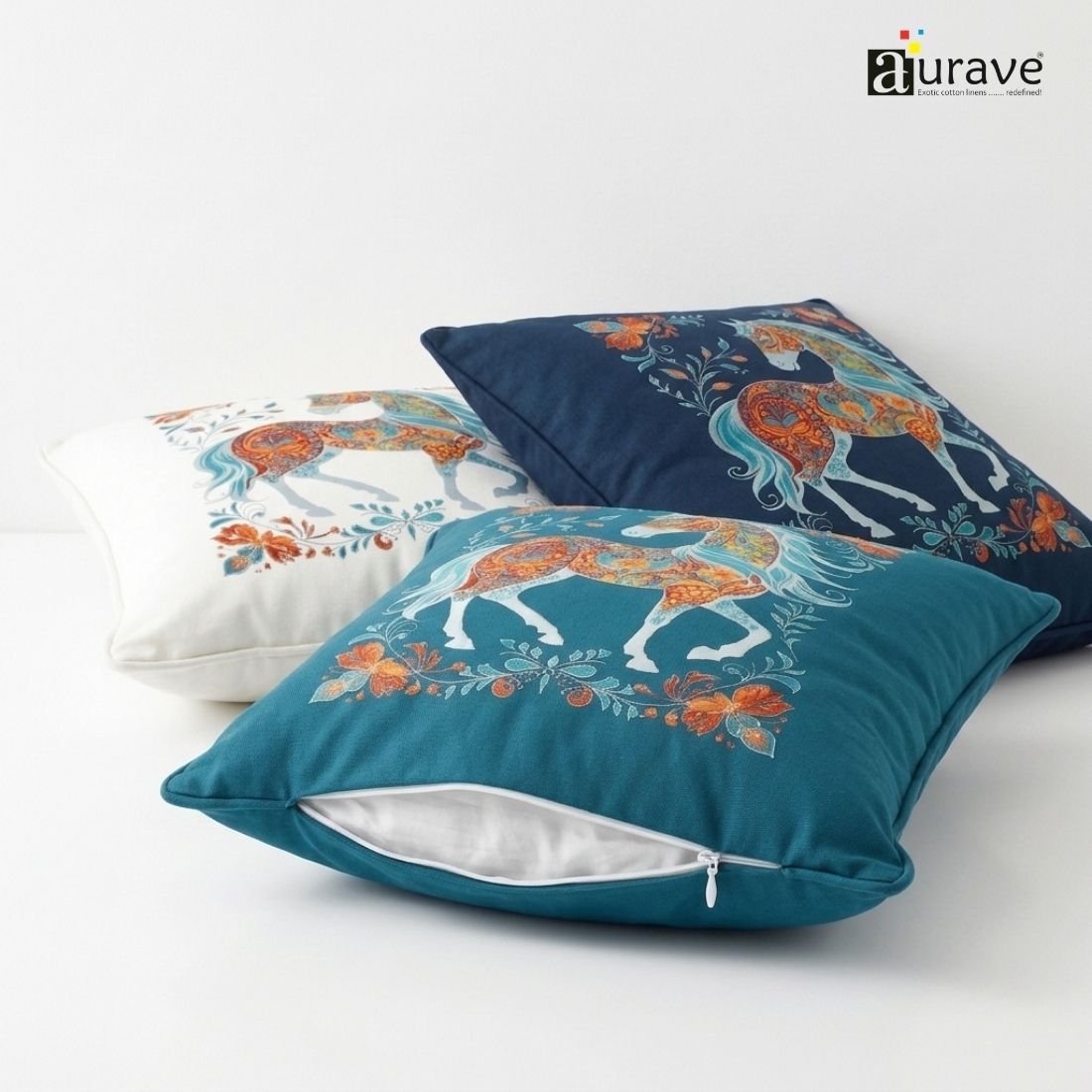 Zari Sapphire Folk Horse DTF Cushion Cover