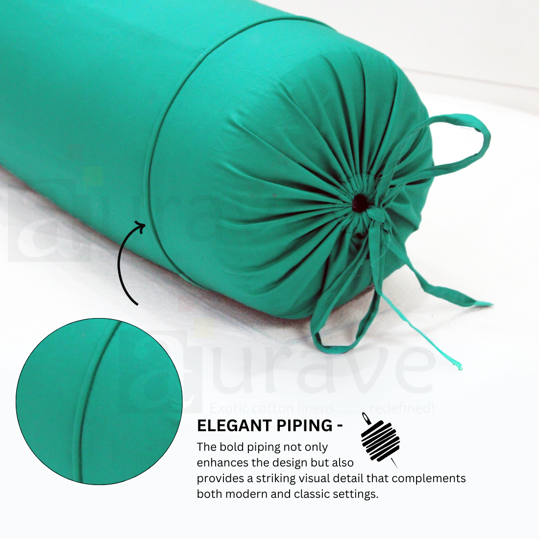 Plain Cotton 2 Pcs Bolster Cover Set - Aqua Green