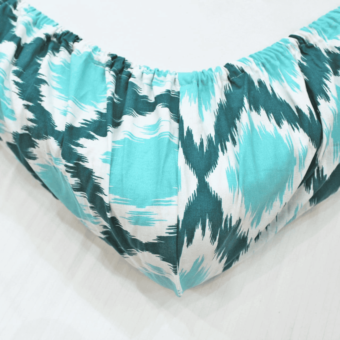 Soft Cotton Ikat Print 144 TC Cotton Fitted Bedsheet In Aqua At Best Prices