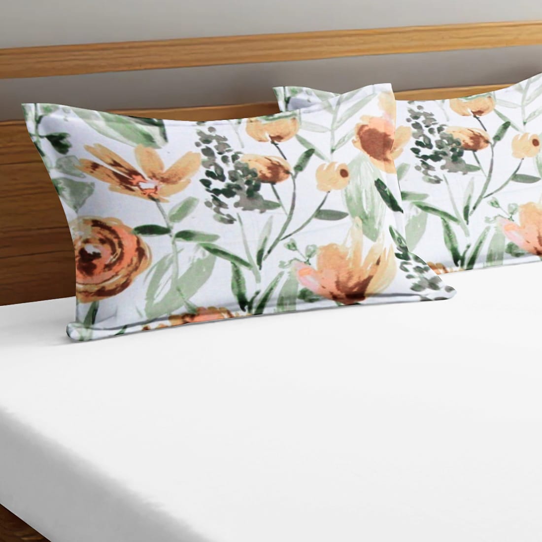 Printed Floral Cotton 144 TC Fitted Bedsheet - Brown