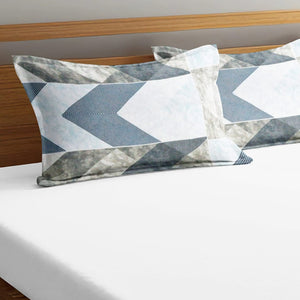 Soft Cotton Geometrical Print 144 TC Fitted Bedsheet In Blue At Best Prices