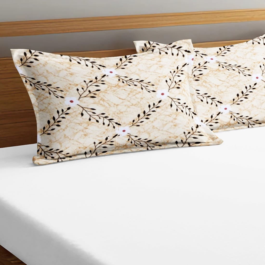Soft Floral Print 144 TC Cotton Fitted Bedsheet In Yellow At Best Prices