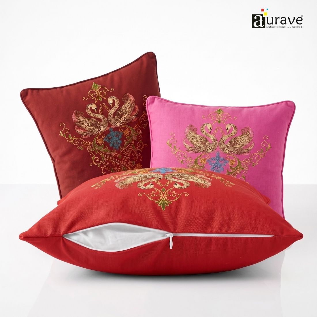 Zari Garland Swan Motif DTF Cushion Cover