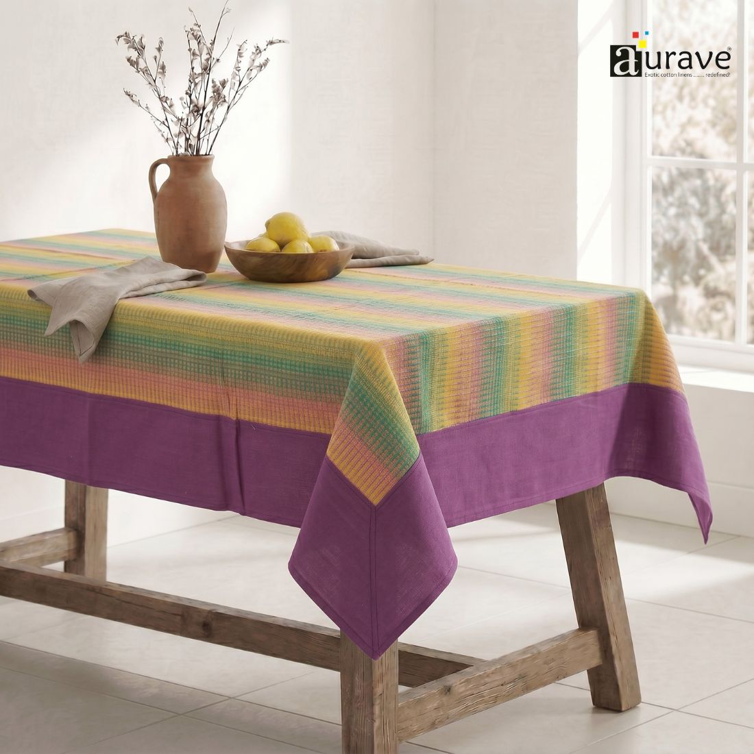 ALPHA Woven Cotton Check 1 Pc Table Cover - Multicolor