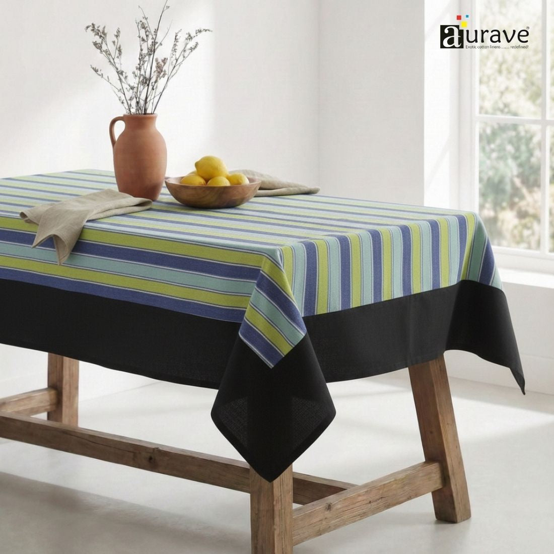 ALPHA Woven Cotton Floral 1 Pc Table Cover - Blue