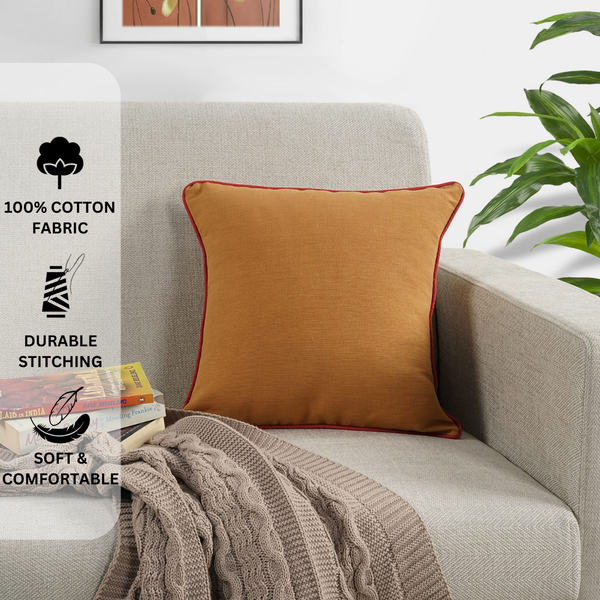 Woven Cotton Corded Stripe 1 Pc Cushion Cover - Mustard