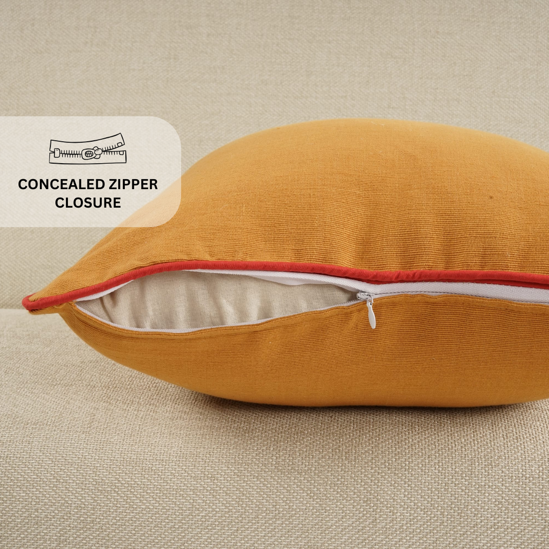 Woven Cotton Corded Stripe 1 Pc Cushion Cover - Mustard