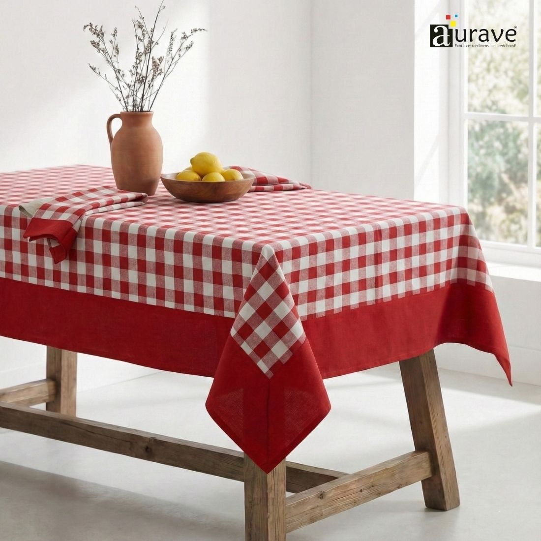 ALPHA Woven Cotton Check 1 Pc Table Cover - Red