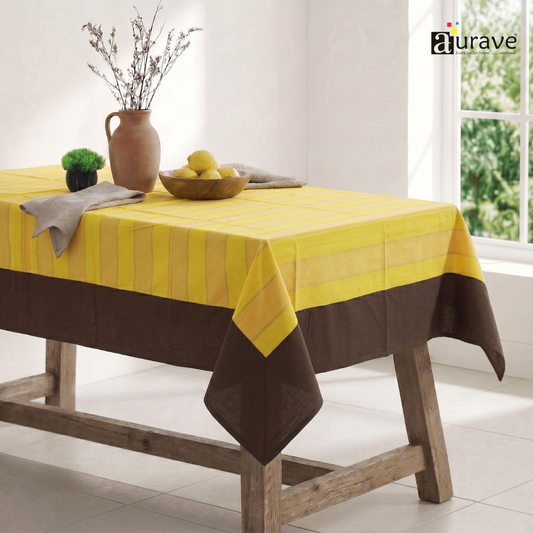 ALPHA Woven Cotton Check 1 Pc Table Cover - Yellow