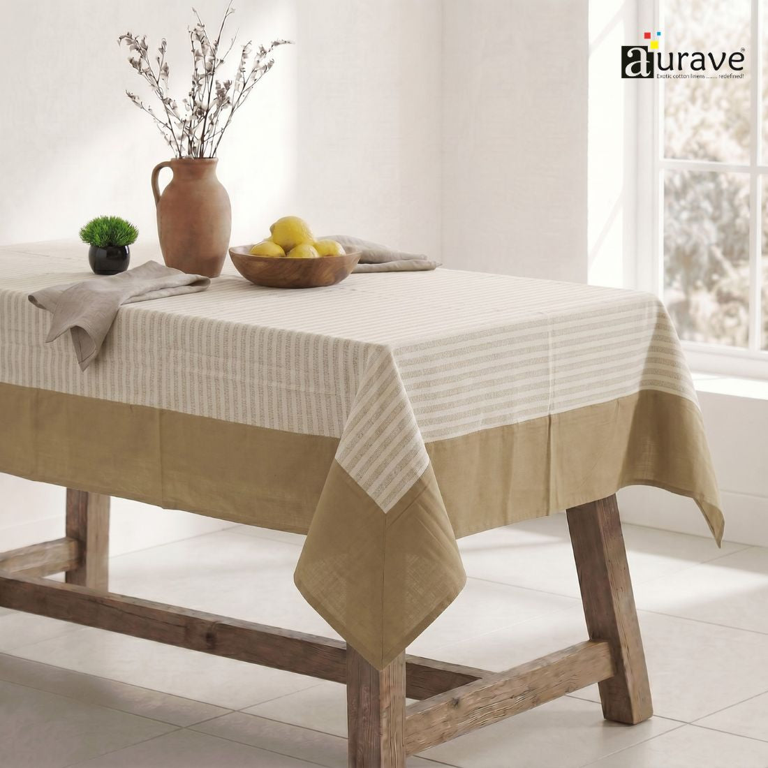 ALPHA Woven Cotton Check 1 Pc Table Cover - White
