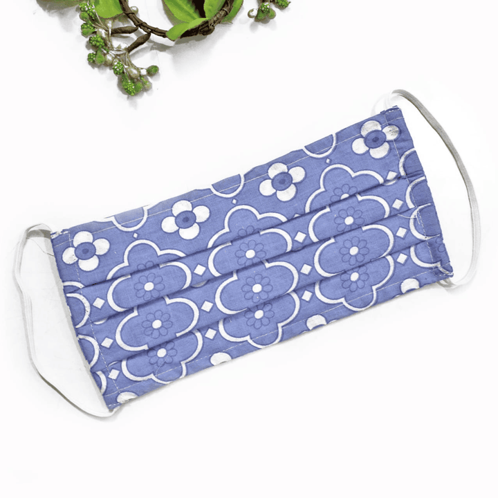 Blue floral-patterned face mask 