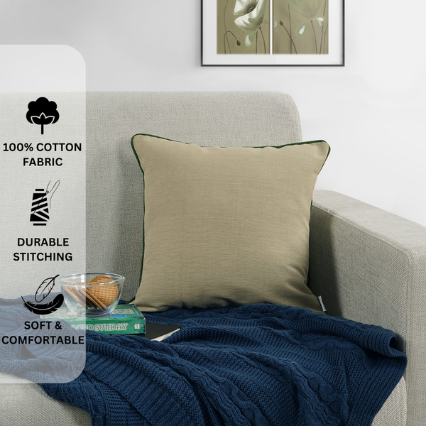 Woven Cotton Corded Stripe 1 Pc Cushion Cover - Khaki