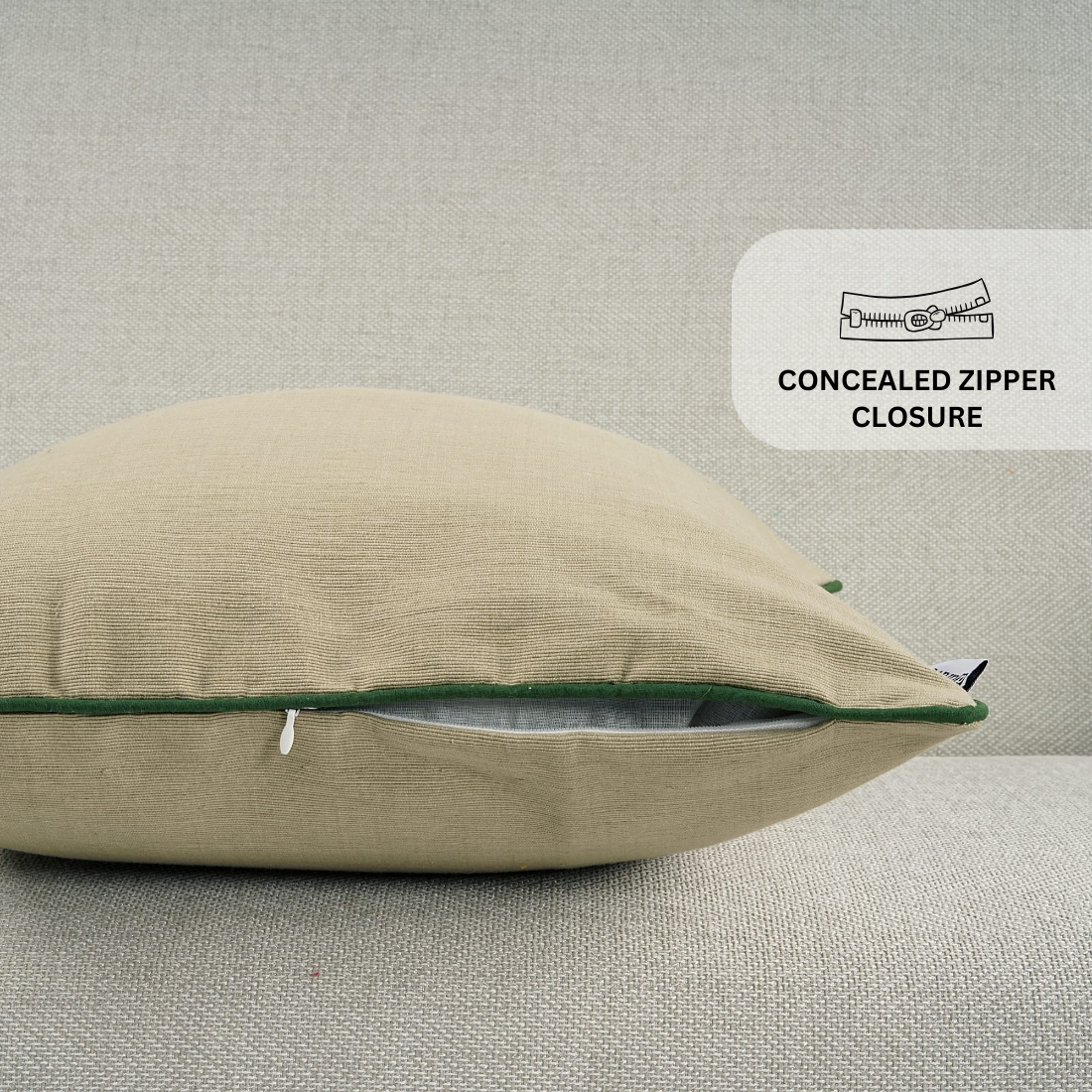 Woven Cotton Corded Stripe 1 Pc Cushion Cover - Khaki